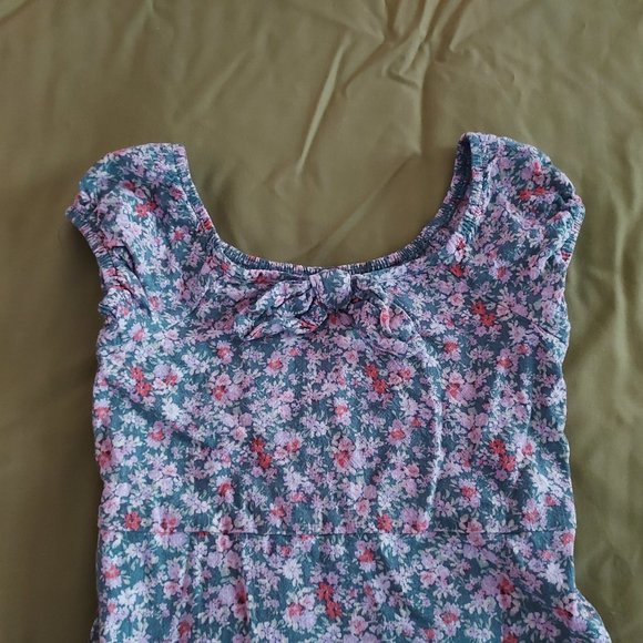 Gray Floral Dress, Girls Size 6, Short Sleeve - Picture 3 of 5